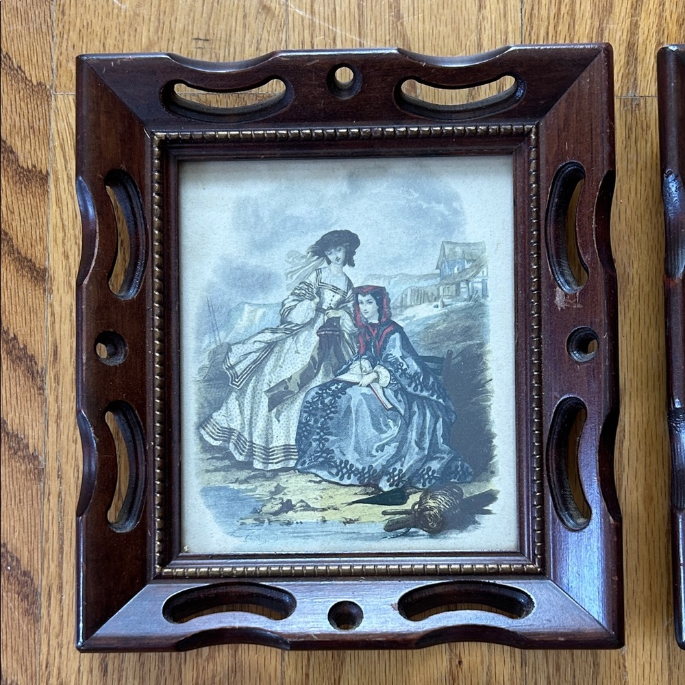 Antique Vintage Style Brown Framed Art Set Victorian Style; Excellent  Shape! - Picture 2 of 8